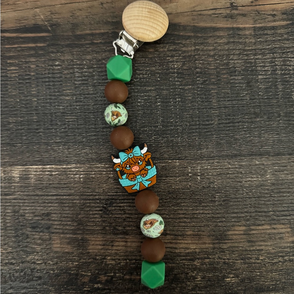 Cow Themed Beaded Pacifier Clip